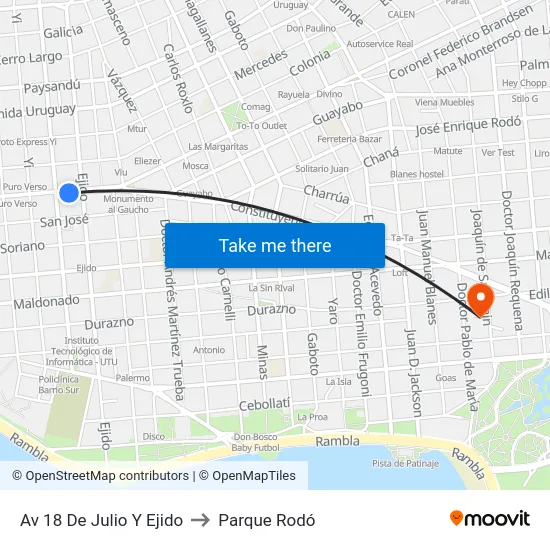 Av 18 De Julio Y Ejido to Parque Rodó map