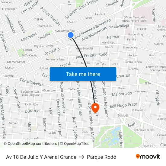 Av 18 De Julio Y Arenal Grande to Parque Rodó map