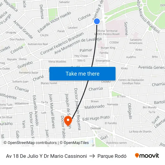 Av 18 De Julio Y Dr Mario Cassinoni to Parque Rodó map