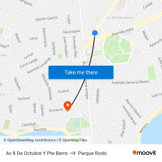 Av 8 De Octubre Y Pte Berro to Parque Rodó map