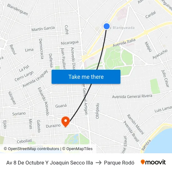 Av 8 De Octubre Y Joaquin Secco Illa to Parque Rodó map