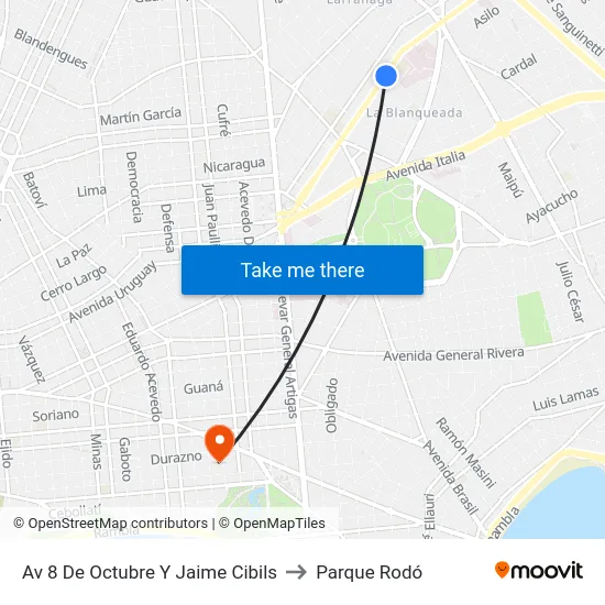 Av 8 De Octubre Y Jaime Cibils to Parque Rodó map