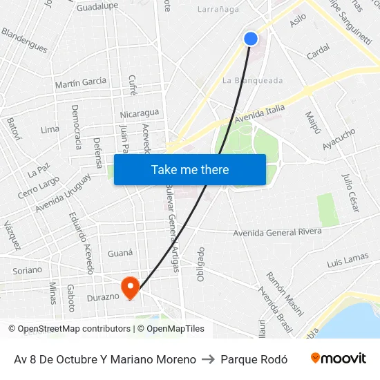 Av 8 De Octubre Y Mariano Moreno to Parque Rodó map