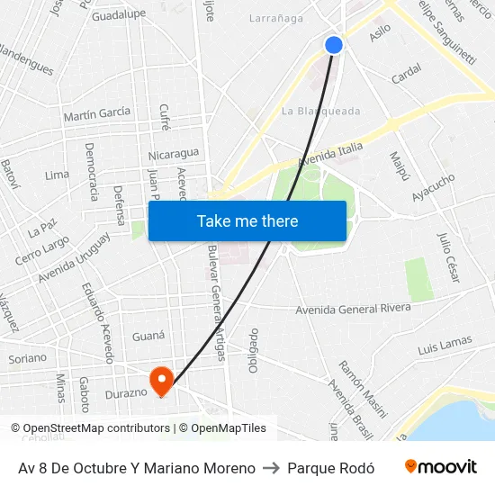 Av 8 De Octubre Y Mariano Moreno to Parque Rodó map