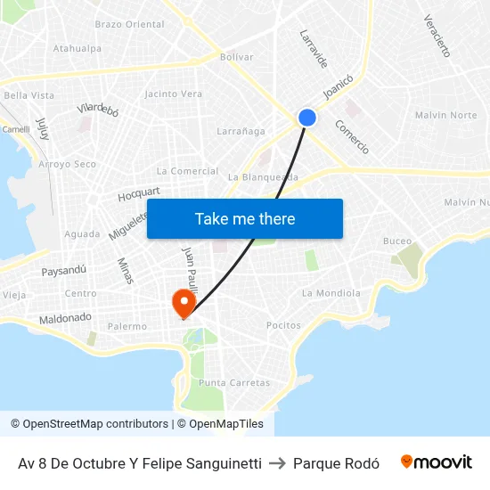 Av 8 De Octubre Y Felipe Sanguinetti to Parque Rodó map
