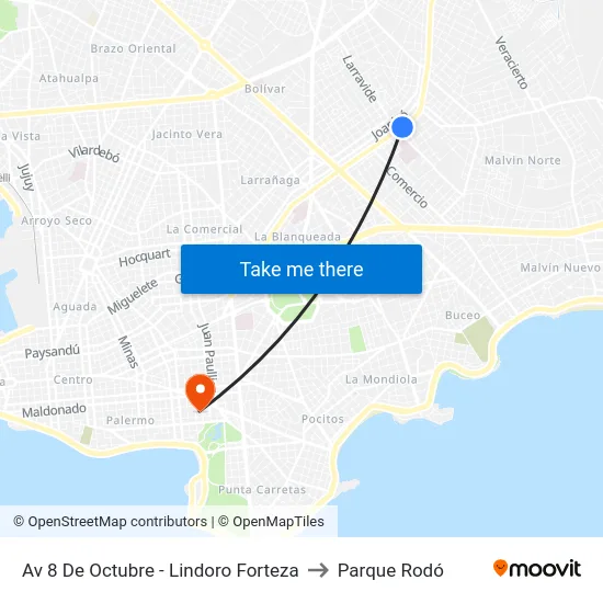 Av 8 De Octubre - Lindoro Forteza to Parque Rodó map