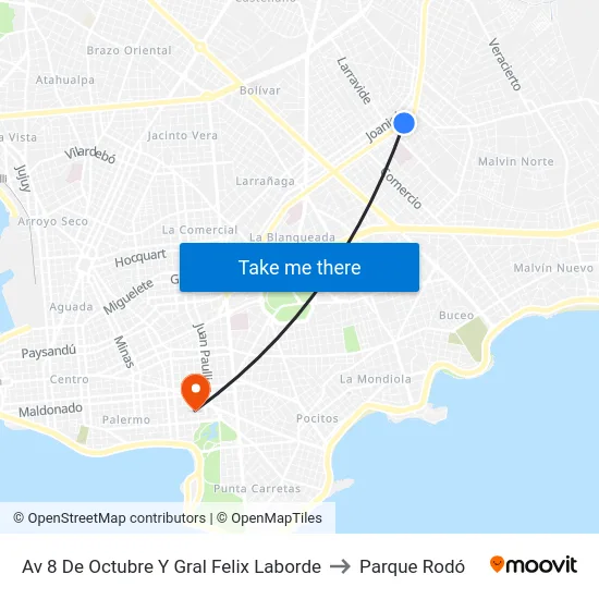 Av 8 De Octubre Y Gral Felix Laborde to Parque Rodó map
