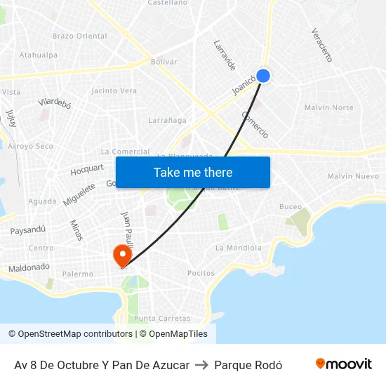 Av 8 De Octubre Y Pan De Azucar to Parque Rodó map
