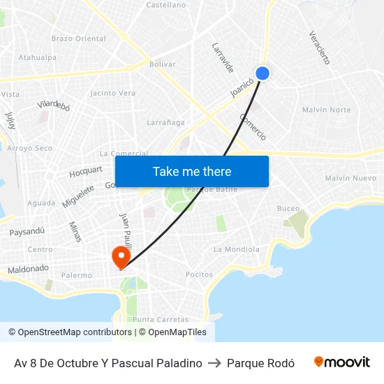 Av 8 De Octubre Y Pascual Paladino to Parque Rodó map