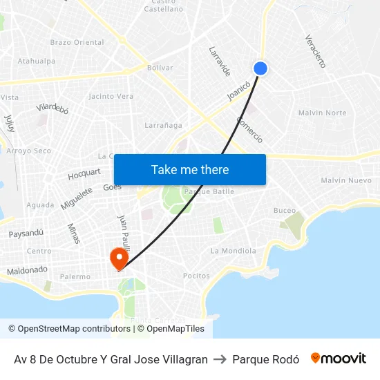 Av 8 De Octubre Y Gral Jose Villagran to Parque Rodó map