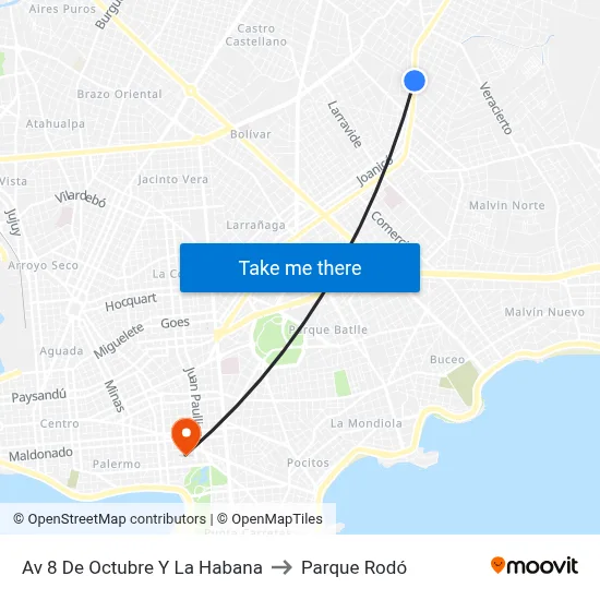 Av 8 De Octubre Y La Habana to Parque Rodó map