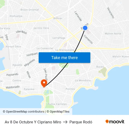 Av 8 De Octubre Y Cipriano Miro to Parque Rodó map