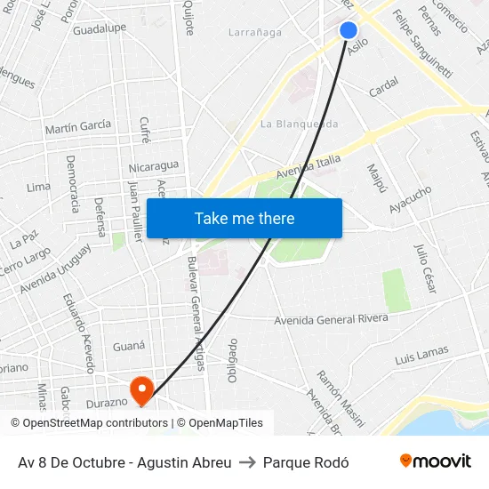 Av 8 De Octubre - Agustin Abreu to Parque Rodó map