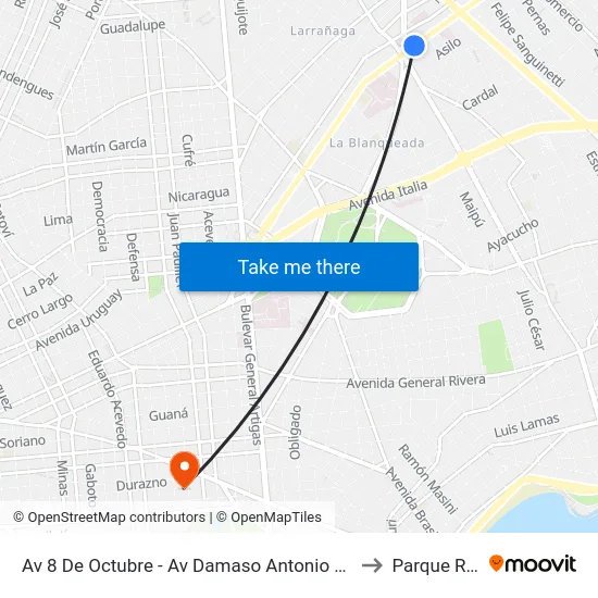 Av 8 De Octubre - Av Damaso Antonio Larrañaga to Parque Rodó map