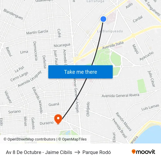 Av 8 De Octubre - Jaime Cibils to Parque Rodó map