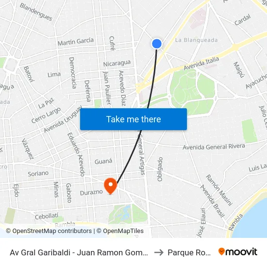 Av Gral Garibaldi - Juan Ramon Gomez to Parque Rodó map