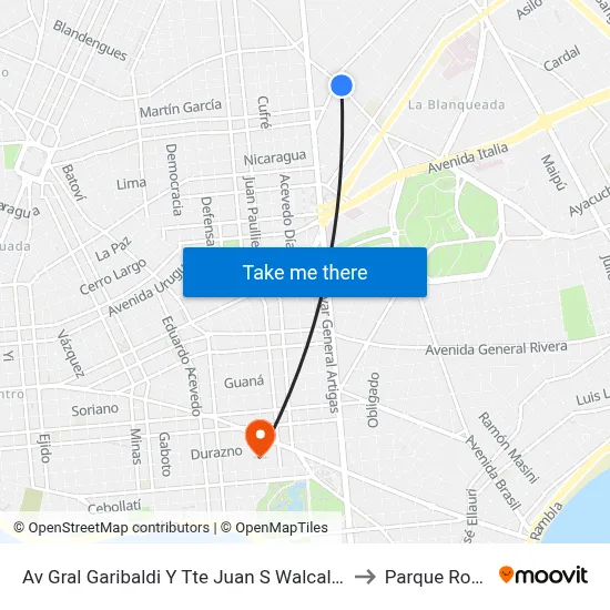 Av Gral Garibaldi Y Tte Juan S Walcalde to Parque Rodó map
