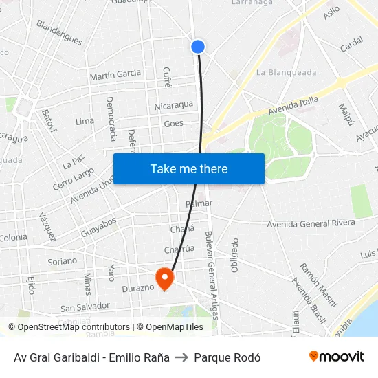 Av Gral Garibaldi - Emilio Raña to Parque Rodó map