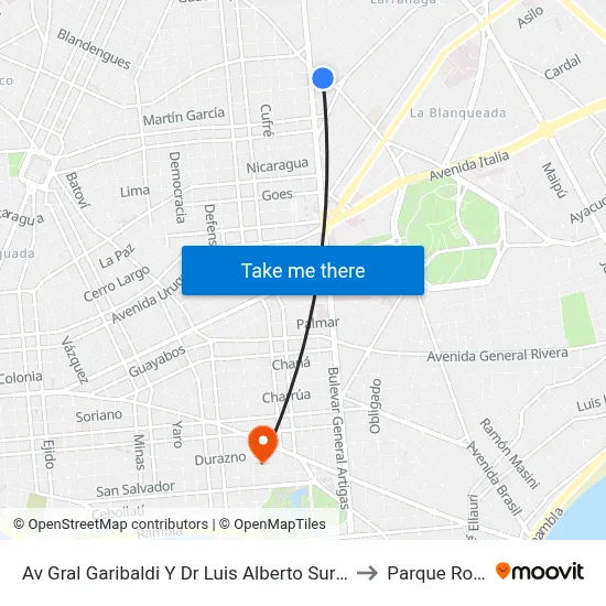 Av Gral Garibaldi Y Dr Luis Alberto Surraco to Parque Rodó map