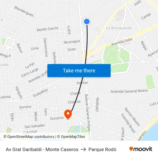 Av Gral Garibaldi - Monte Caseros to Parque Rodó map