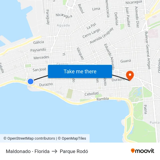 Maldonado - Florida to Parque Rodó map
