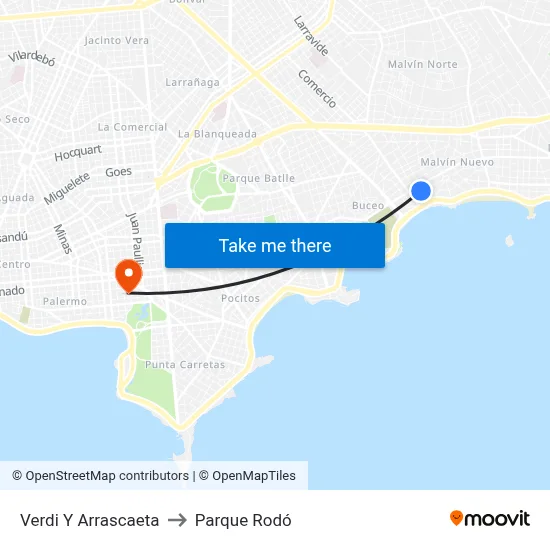 Verdi Y Arrascaeta to Parque Rodó map