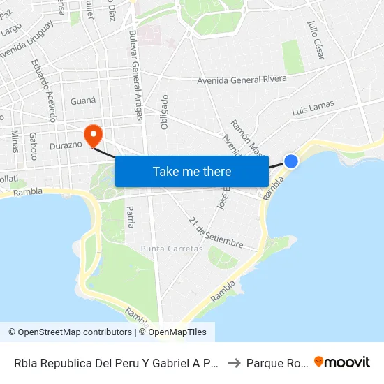 Rbla Republica Del Peru Y Gabriel A Pereira to Parque Rodó map