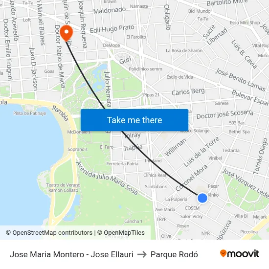 Jose Maria Montero - Jose Ellauri to Parque Rodó map