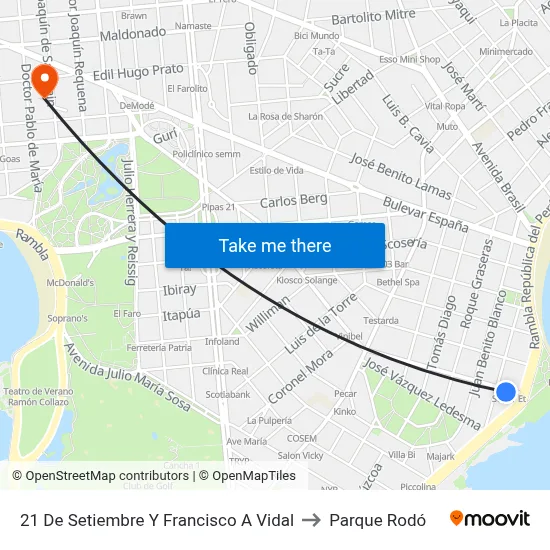 21 De Setiembre Y Francisco A Vidal to Parque Rodó map