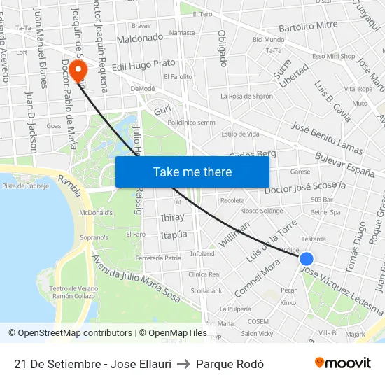21 De Setiembre - Jose Ellauri to Parque Rodó map