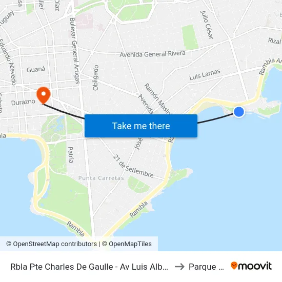 Rbla Pte Charles De Gaulle - Av Luis Alberto De Herrera to Parque Rodó map