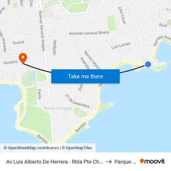Av Luis Alberto De Herrera - Rbla Pte Charles De Gaulle to Parque Rodó map