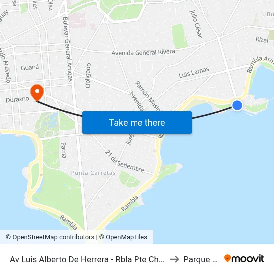 Av Luis Alberto De Herrera - Rbla Pte Charles De Gaulle to Parque Rodó map