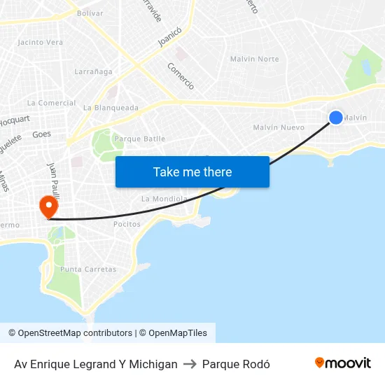 Av Enrique Legrand Y Michigan to Parque Rodó map