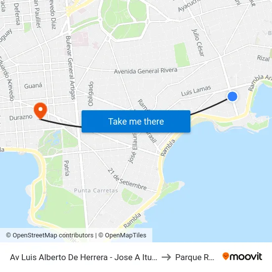 Av Luis Alberto De Herrera - Jose A Iturriaga to Parque Rodó map