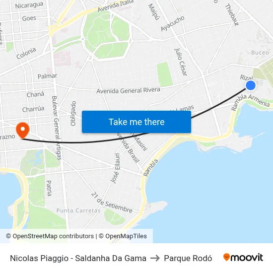 Nicolas Piaggio - Saldanha Da Gama to Parque Rodó map