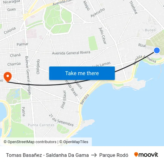 Tomas Basañez - Saldanha Da Gama to Parque Rodó map