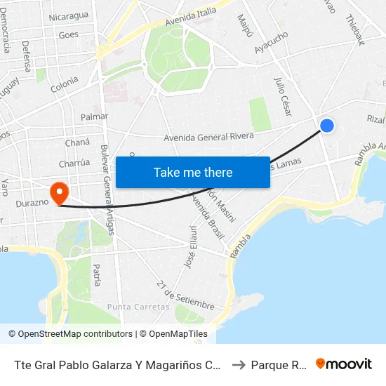 Tte Gral Pablo Galarza Y Magariños Cervantes to Parque Rodó map