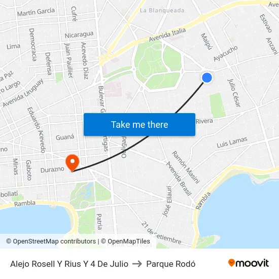 Alejo Rosell Y Rius Y 4 De Julio to Parque Rodó map