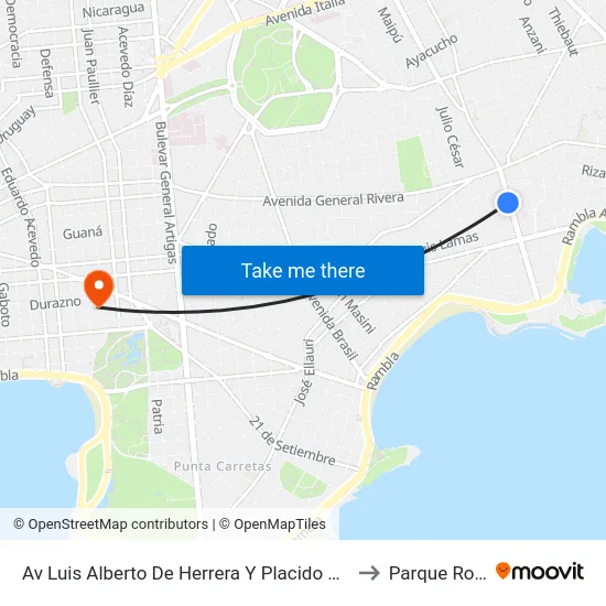 Av Luis Alberto De Herrera Y Placido Ellauri to Parque Rodó map