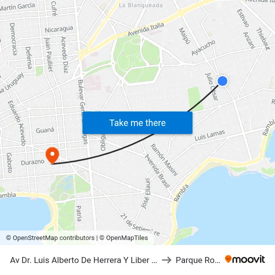 Av  Dr. Luis Alberto De Herrera Y Liber Arce to Parque Rodó map