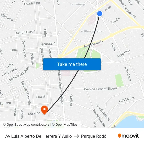 Av Luis Alberto De Herrera Y Asilo to Parque Rodó map