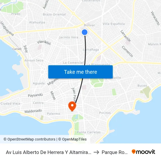 Av Luis Alberto De Herrera Y Altamirano to Parque Rodó map