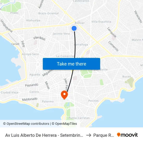 Av Luis Alberto De Herrera - Setembrino Pereda to Parque Rodó map