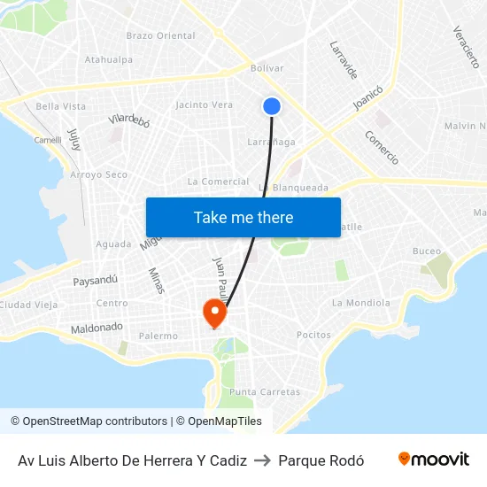Av Luis Alberto De Herrera Y Cadiz to Parque Rodó map
