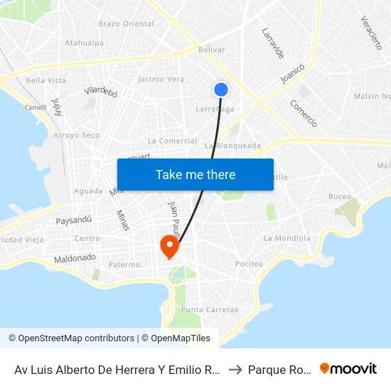 Av Luis Alberto De Herrera Y Emilio Raña to Parque Rodó map