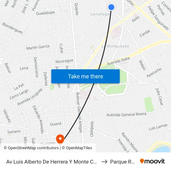 Av Luis Alberto De Herrera Y Monte Caseros to Parque Rodó map