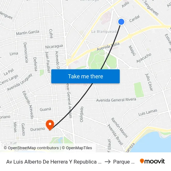 Av Luis Alberto De Herrera Y Republica Dominicana to Parque Rodó map