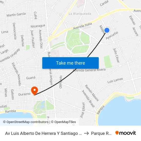 Av Luis Alberto De Herrera Y Santiago Gadea to Parque Rodó map