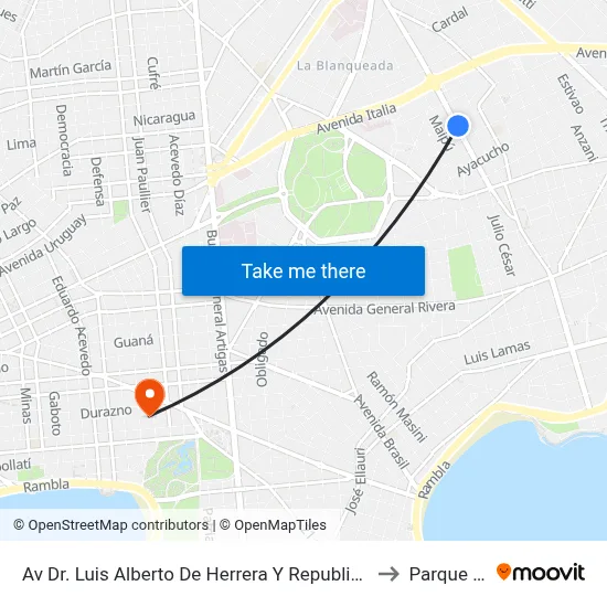 Av  Dr. Luis Alberto De Herrera Y Republica De El Salvador to Parque Rodó map